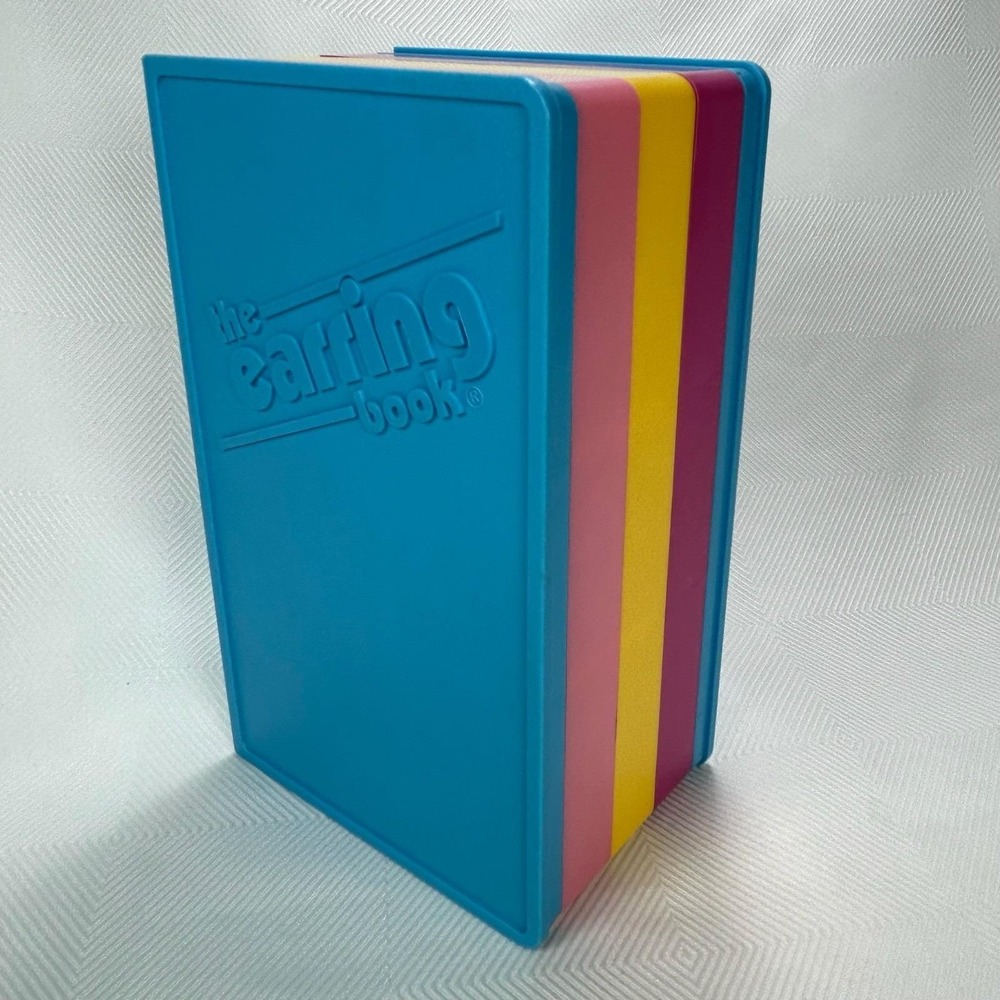 VTG 80's "the earring book" Blue Plastic Organizer Case w/4 Compartments USA